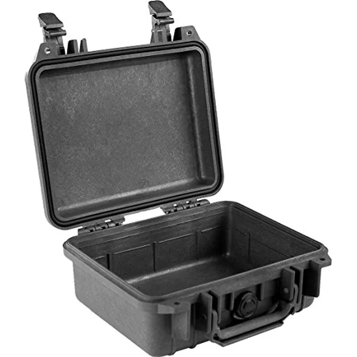 PELI 1200 Unzerstörbarer Schutzkoffer für Elektronik und Kameras, IP67 Wasser- und Staubdicht, 4L Volumen, Hergestellt in den USA, Ohne Schaum, Schwarz