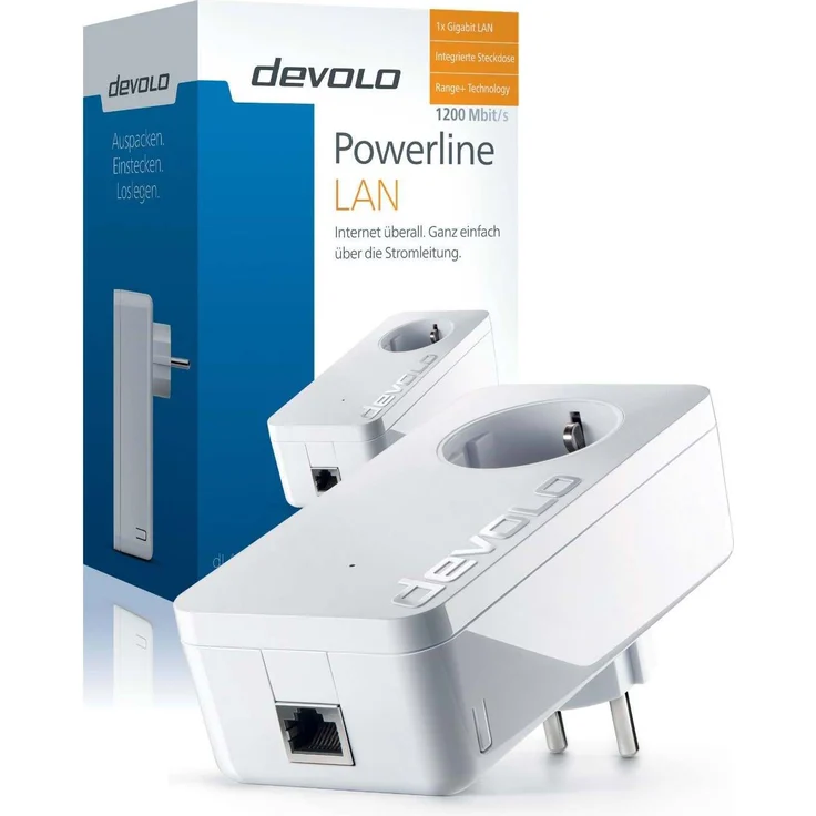 devolo dLAN 1200+ Powerline (1200 Mbit-s Netzwerk über die Steckdose, 1x LAN Port, 1x Powerline Adapter, integrierte Steckdose, PLC Netzwerkadapter) weiß – Bild 2