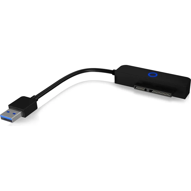 ICY BOX 2,5 Zoll SATA zu USB Adapter mit Kabel für SSD und Festplatte, USB 3.0, SATA III, Schwarz