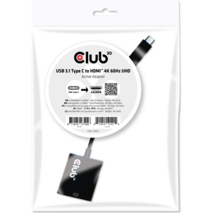 Club 3D USB 3.1 Adapter Typ-C zu HDMI 2.0 UHD 4K 60Hz aktiv schwarz CAC-2504