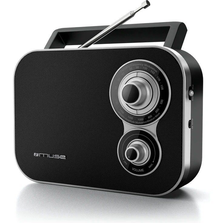 Muse M-051R tragbares Retro-Radio, UKW und MW, Netz- und Batteriebetrieb, Teleskopantenne, AUX-In, schwarz – Bild 1