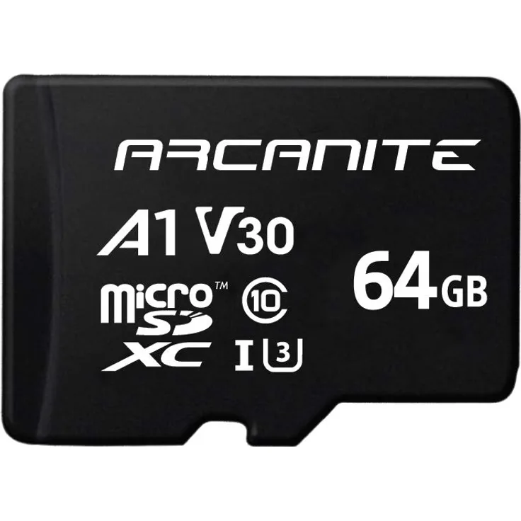 ARCANITE 64 GB microSDXC-Speicherkarte mit Adapter - UHS-I U3, A1, V30, 4K, C10, microSD, Lesegeschwindigkeiten von bis zu 90 MB-s.
