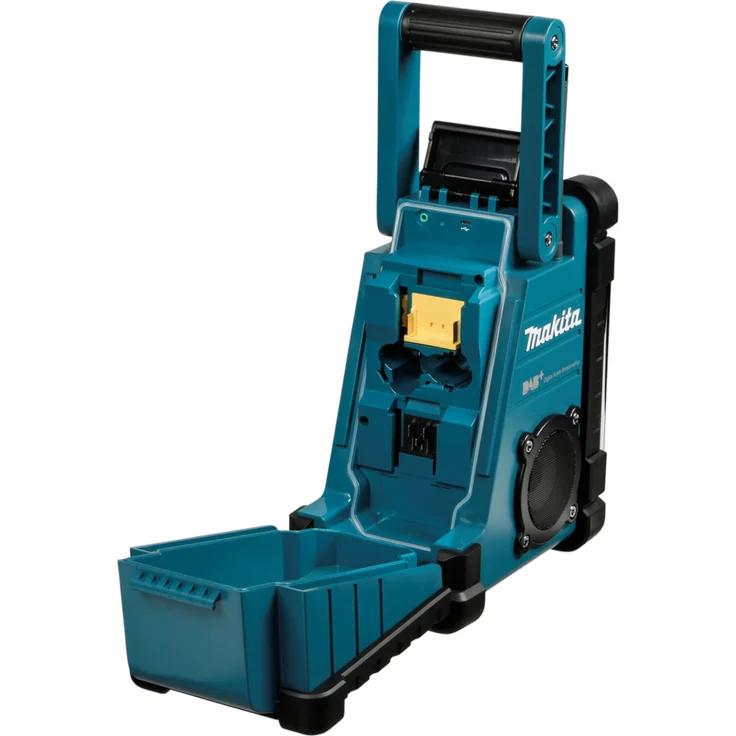 Makita DMR110 ohne Akku und Ladegerät, mit Netzteil Baustellenradio, geeignet für Outdoor, spritzwassergeschützt, türkis – Bild 9