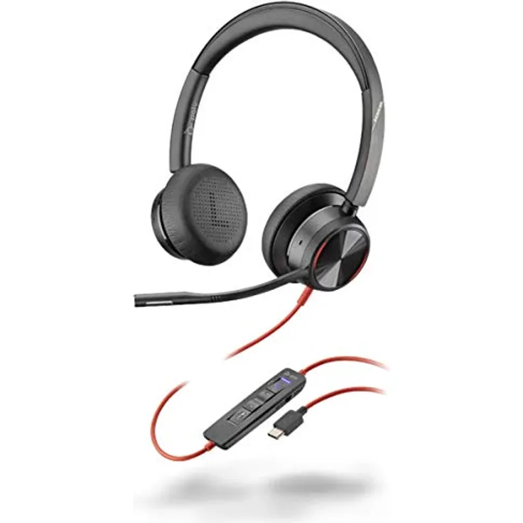 Poly Stereo-Headset Blackwire 8225-M mit USB-C Anschluss, Active Noise Cancelling und flexiblem Mikrofonarm, Microsoft Teams, Headset, schwarz