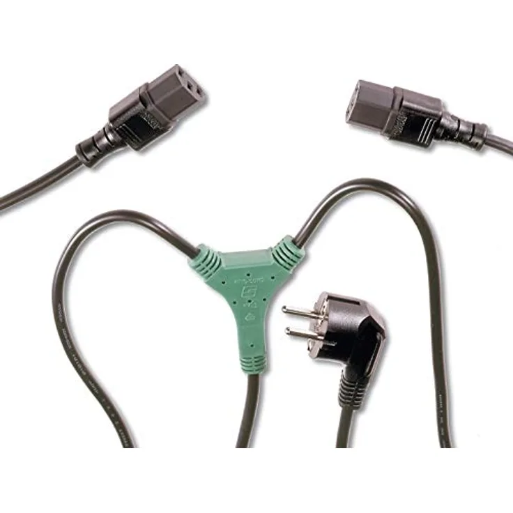 PremiumCord Netzkabel Y für PC 230V 50 + 30cm, Stromkabel mit Schutzkontakt gewinkelt auf 2X Kaltgerätebuchse C13, PC Netzkabel 3 Polig, Farbe schwarz