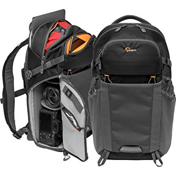 Lowepro LP37260-PWW Photo Active Outdoor-Fotorucksack (mit QuickShelf Einteiler, fasst 12“ Laptop-iPad- 2L Trinkbeutel, für CSC von Sony, Canon, Nikon, Gimbals, Drohnen, DJI, Osmo, Mavic) schwarz-grau