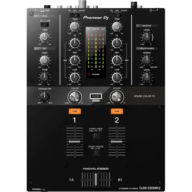 Pioneer DJM-250MK2 2-Kanal 20 ? 20.000 Hz, Schwarz ? Audio-Mixer (2 Kanäle, 48 kHz, 20 ? 20.000 Hz, 94 dB, 0,005%, 230 mm)