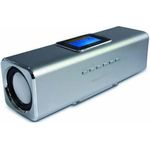 Musicman MA Soundstation Stereo-Lautsprecher mit integriertem Akku und LCD Display (MP3 Player, Radio, MicroSD Kartenslot,USB Steckplatz) silber
