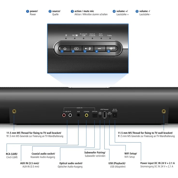 Hama Sirium4000ABT 2.1 Soundbar mit Subwoofer, Amazon Alexa, kabellos/kabelgebunden, geeignet für TV, schwarz (2017) - Preisvergleich – Bild 7