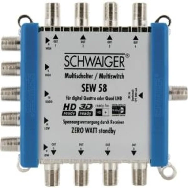 Schwaiger SEW58 531 Multischalter (bis zu 8 Teilnehmer, kein Netzanschluss nötig, DVB-T2 geeignet) Silber