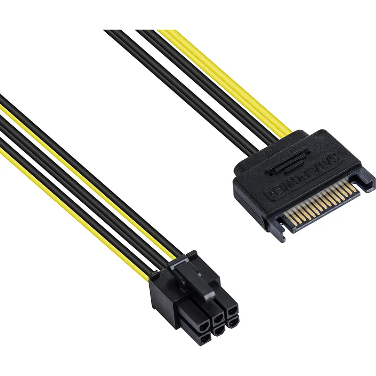 Poppstar 1x 20 cm PCI-Express Grafikkarten-Stromkabel (15-pol Sata Stromstecker (w) auf PCIe 6-polig (m)), Adapter für Stromversorgung (PCI-e Netzteilstromkabel)