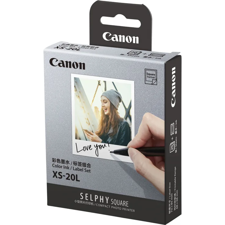Canon Druck-Set XS-20L Fotopapier quadratisch - für Canon SELPHY Square QX10 Fotodrucker (mit Farbtinte und Fotopapier (20 Ausdrucke), selbstklebend, mit Schutzfolie, Papierformat 72 x 85 mm)