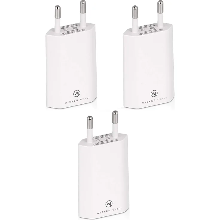 Wicked Chili 3x Pro Series Netzteil USB Adapter kompatibel mit Apple iPhone, Samsung Galaxy - Handy Ladegerät, Smartphone Netzstecker (1A, 5V) weiß