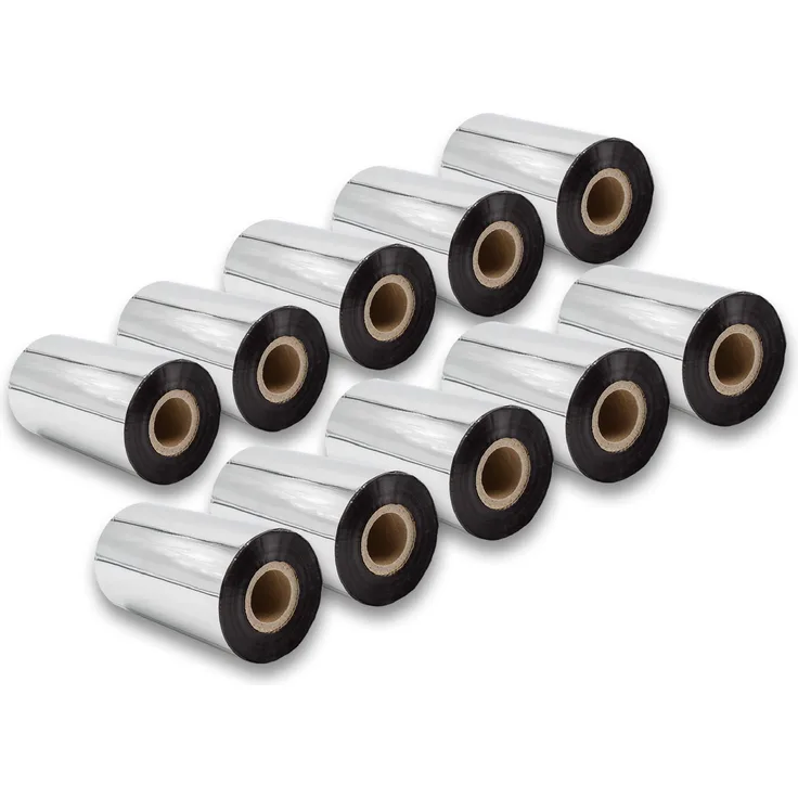 vhbw 10x Thermo-Folie Thermotransferband schwarz 110mm passend für Fax Drucker Zebra Z6M, Z6M+, ZM400, ZM600, ZT200-Serie, ZT220, ZT230