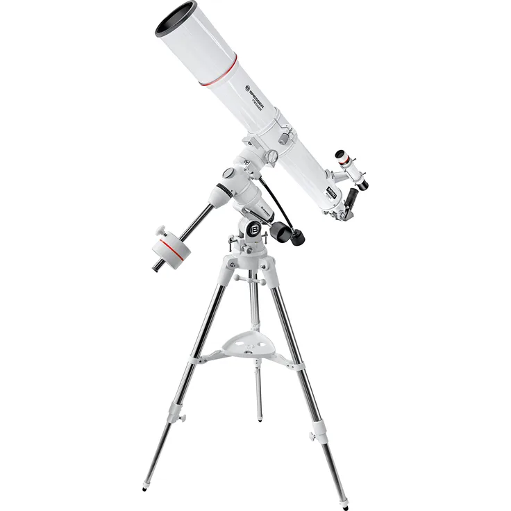 Bresser Teleskop Messier AR-90-900 EXOS1-EQ4 mit äquatorialer Montierung, 3-Bein Stahlrohrstativ mit universeller Prismenaufnahme für die Mond und Planetenbeobachtung