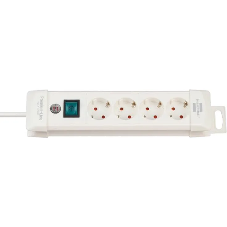 Brennenstuhl Premium-Line, Steckdosenleiste 4-fach (Steckerleiste mit Schalter und 1,8m Kabel - 45° Winkel der Schutzkontakt-Steckdosen, Made in Germany) weiß