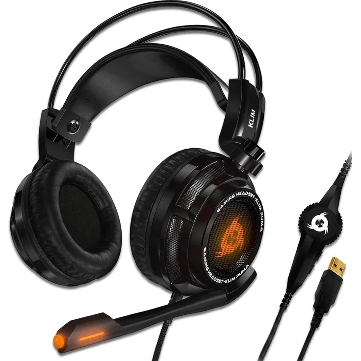 KLIM Puma Gaming Headset - USB 7.1 Kopfhörer - Integrierte Vibrationen - Mikrofon - Für PC Mac PS4 Laptop Games - Over Ear Gamer Headphones - Noise Cancelling Microphone ( Neue 2020 Version ) Schwarz
