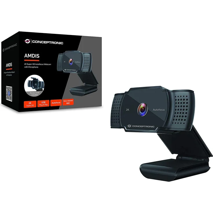 Conceptronic AMDIS 2K-Super-HD-Autofokus-Webcam mit Mikrofon - 5 MP - 2592 x 1944 Pixel - 30 fps - M-JPEG - Auto (AMDIS02B) – Bild 2