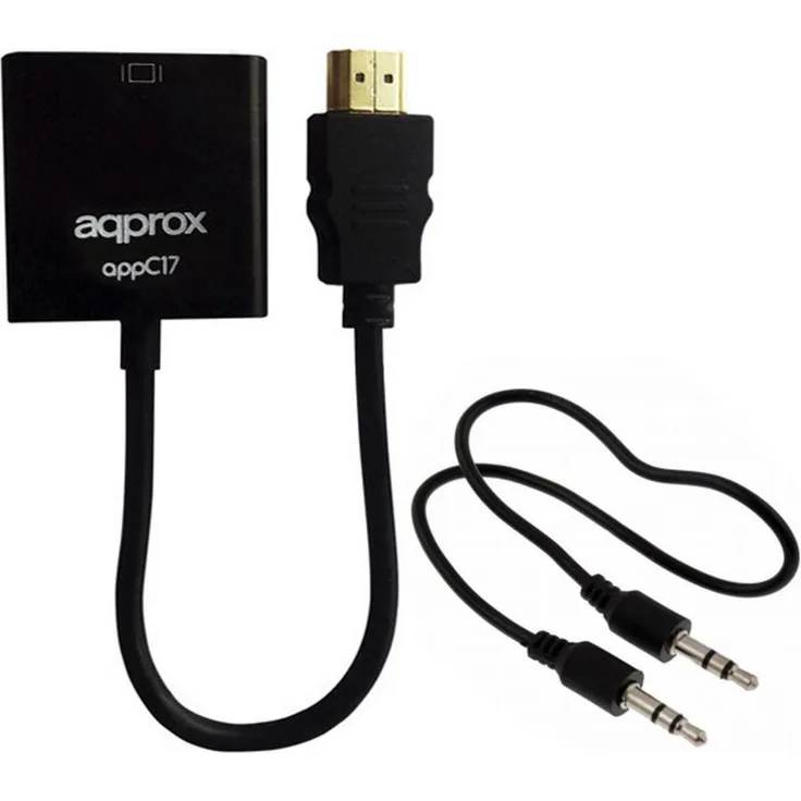 Approx appC17 Adapterkabel, HDMI, VGA + 3,5 mm, Stecker-Buchse, Schwarz, ABS-Kunststoff, 2,25 Gbit-s