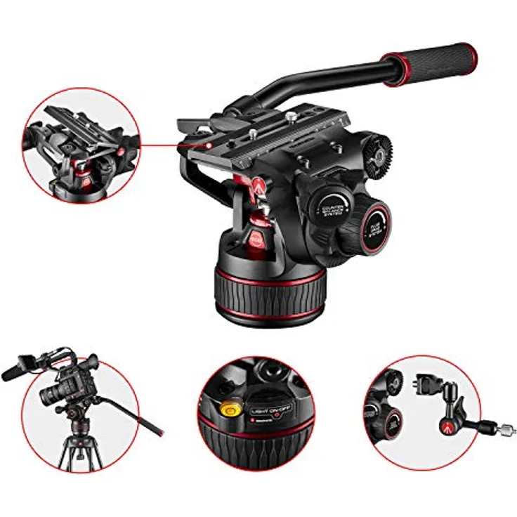 Manfrotto Nitrotech 608 Fluid-Videokopf für DSLRs, Spiegellose, Video- und Cinema Kameras, Stufenloses Counterbalance-System (Gewichtsausgleich) 0-8kg, Variables Fluid-Fritkionssystem, 8kg Traglast
