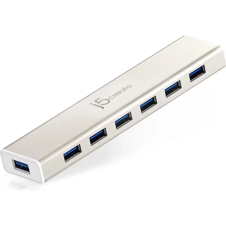 j5create USB Type-C 7-Port HUB JCH377USB 3.0 5Gbps mit Stromadapter 5V-4A für MacBook-ChromeBook-USB-C Devices-Flash Drives