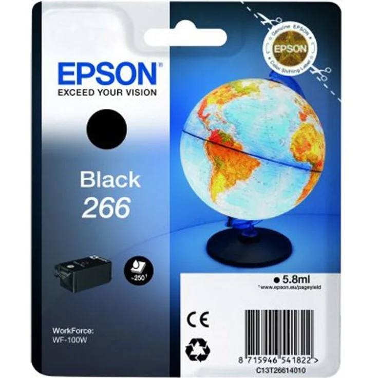 Epson Original 266 Tinte Globus, WF-100W WF-110W, wisch- und wasserfeste Pigmenttinte (schwarz) – Bild 1