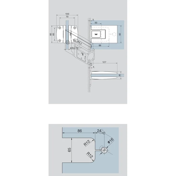 DORMA 81252011499 Pendeltürbeschlag Tensor Glas-Wand, 1 Paar