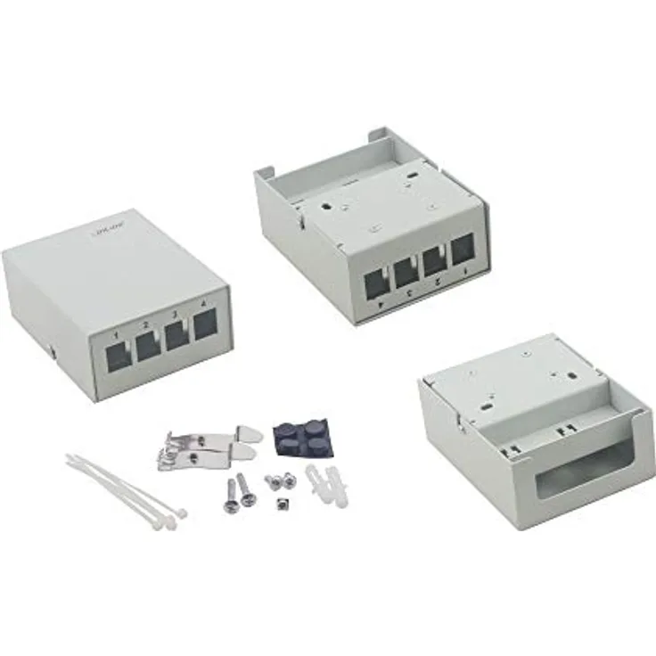 InLine Patchfeld-Dose Aufputz für 4X Keystone RJ45, Metall, lichtgrau RAL7035