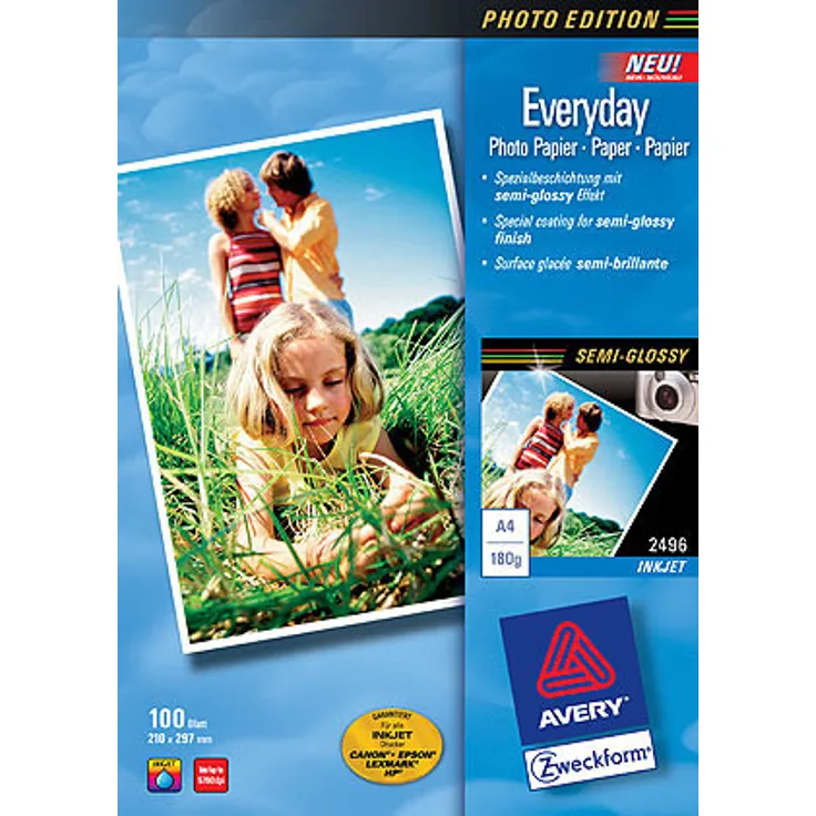 AVERY Zweckform 2496 Classic Inkjet Fotopapier (A4, einseitig beschichtet, glänzend, 180 g-m², 100 Blatt)