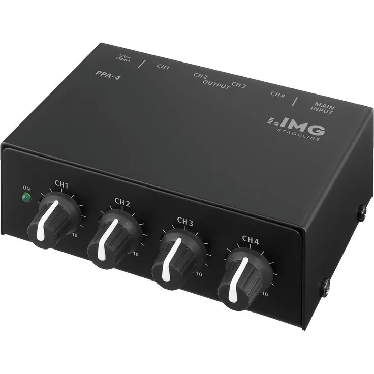 IMG STAGELINE PPA-4 Stereo-Kopfhörerverstärker, 4 separate Headphone Amplifier in einem Gehäuse mit jeweils einem Pegelregler pro Amp, in Schwarz