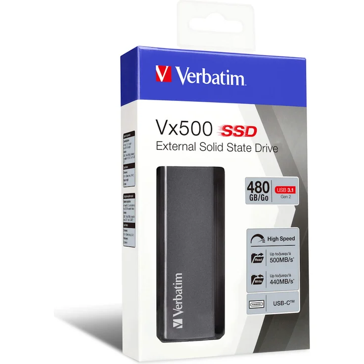 Verbatim Vx500 - Solid-State-Disk - 480 GB - extern (tragbar) - USB 3.1 Gen 2 (USB-C Steckverbinder) - Space-grau (47443) – Bild 5