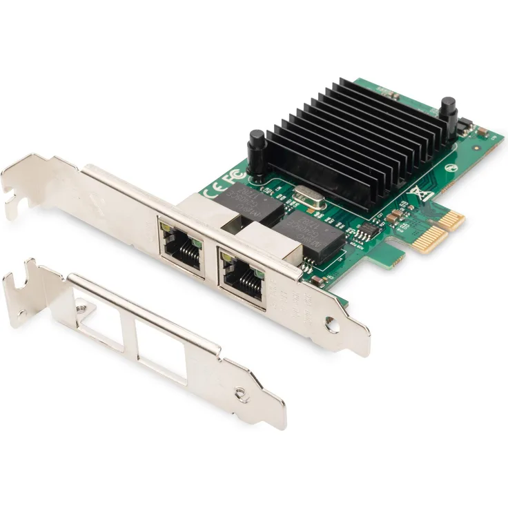DIGITUS Gigabit PCIe Netzwerk-Karte - 2-Port RJ45 - Layer-2 - Intel Chipsatz 82575EB - 1-GBit-s - VLAN & Flow-Control