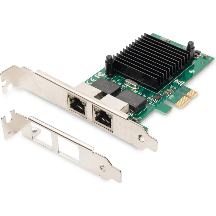 DIGITUS Gigabit PCIe Netzwerk-Karte - 2-Port RJ45 - Layer-2 - Intel Chipsatz 82575EB - 1-GBit-s - VLAN & Flow-Control