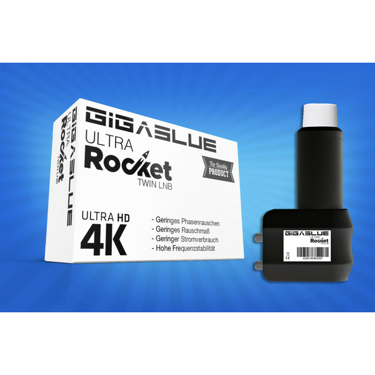 GigaBlue Ultra Rocket Twin LNB 0,1dB SAT (UHD, 3D, 4K, Full HD, vergoldete Anschlüsse, für 2 Teilnehmer, Wetterschutz ausziehbar)