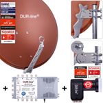 DUR-line 8 Teilnehmer Set - Qualitäts-Alu-Satelliten-Komplettanlage - Select 75cm/80cm Spiegel/Schüssel Rot + Multischalter + LNB - für 8 Receiver/TV [Neuste Technik, DVB-S2, 4K, 3D]