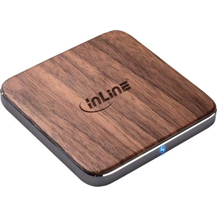 InLine 33393U Qi woodcharge, wireless fast charger, Smartphone kabellos laden, 5-7,5-10W