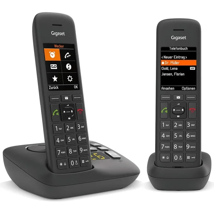 Gigaset C575A Duo DECT Schnurlostelefon mit Anrufbeantworter für komfortables Telefonieren, mit großer Nummernanzeige, Farbdisplay und leichter Bedienbarkeit, Analog-Telefon, schwarz