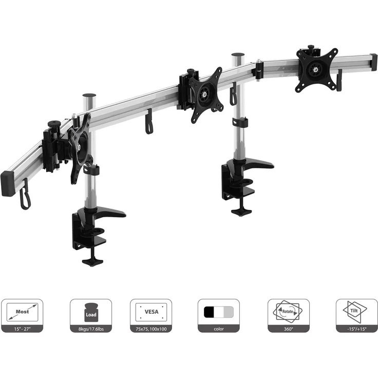 HFTEK 3-Fach Monitorarm - Tischhalterung für 3 Bildschirme von 15 27 Zoll mit VESA 75 / 100 (MP230C-N) – Bild 1