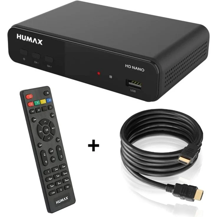 Humax HD Nano Digitaler HD Satellitenreceiver 1080P Digital HDTV Sat-Receiver mit 12V Netzteil Camping, Astra vorinstalliert, HDMI, SCART, DVB-S/S2 + HDMI Kabel – Bild 1