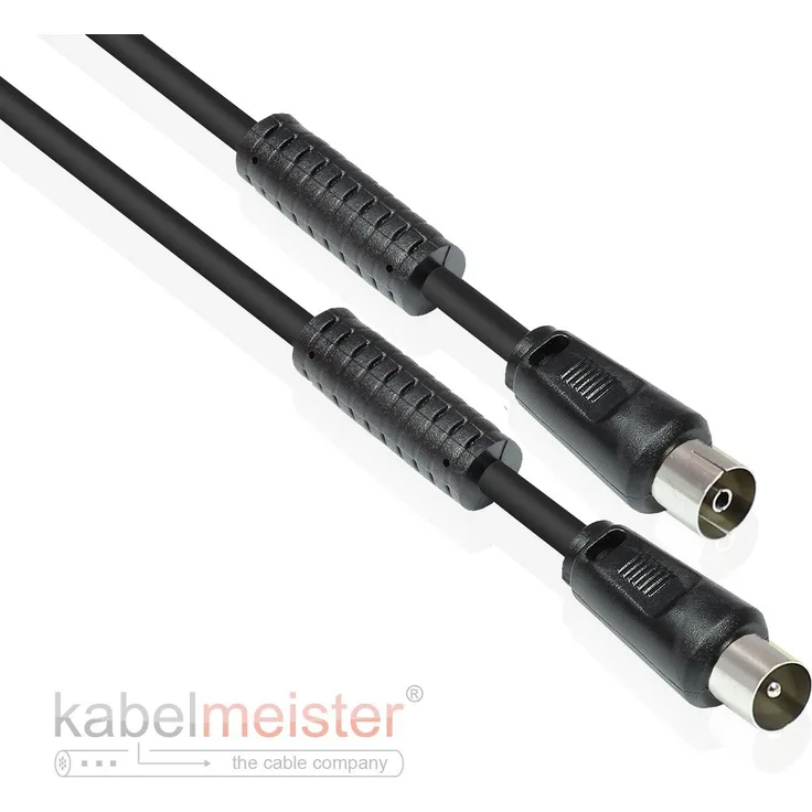 kabelmeister TV Antennenkabel 5 m schwarz - HDTV Kabel - Koax (IEC) Stecker an Buchse - 2x Mantelstromfilter (Ferritkern), Doppelschirmung, Schirmmaß > 100dB - Qualitätsware vom KABELMEISTER