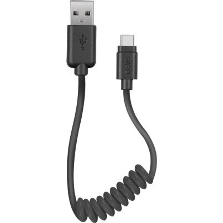 SBS Spiral-Daten-&-Ladekabel für Typ C schwarz Kabel Digital/Daten 0,5 m USB Schwarz (TECABLETYPCSK)