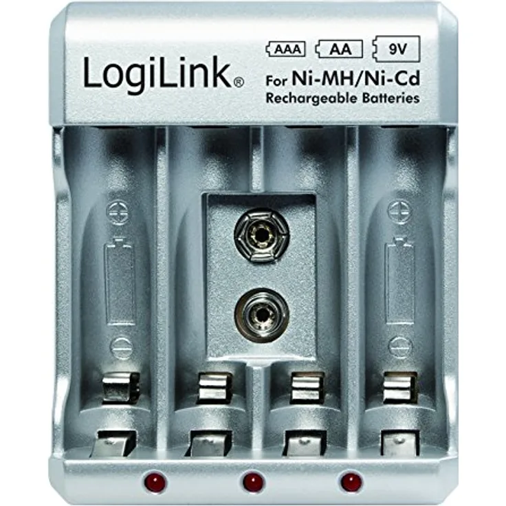 LogiLink PA0168 Akku-Ladegerät für ''AA-AAA-9V Ni-MH-Ni-Cd Akkus'' Silber