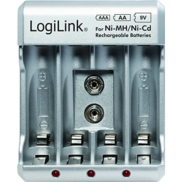 LogiLink PA0168 Akku-Ladegerät für ''AA-AAA-9V Ni-MH-Ni-Cd Akkus'' Silber – Bild 1