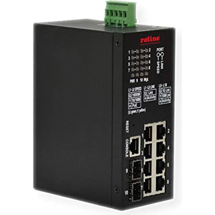 ROLINE Industrial Gigabit Switch, 10 Ports (8X RJ45 + 2X SFP), PoE+, Smart Managed