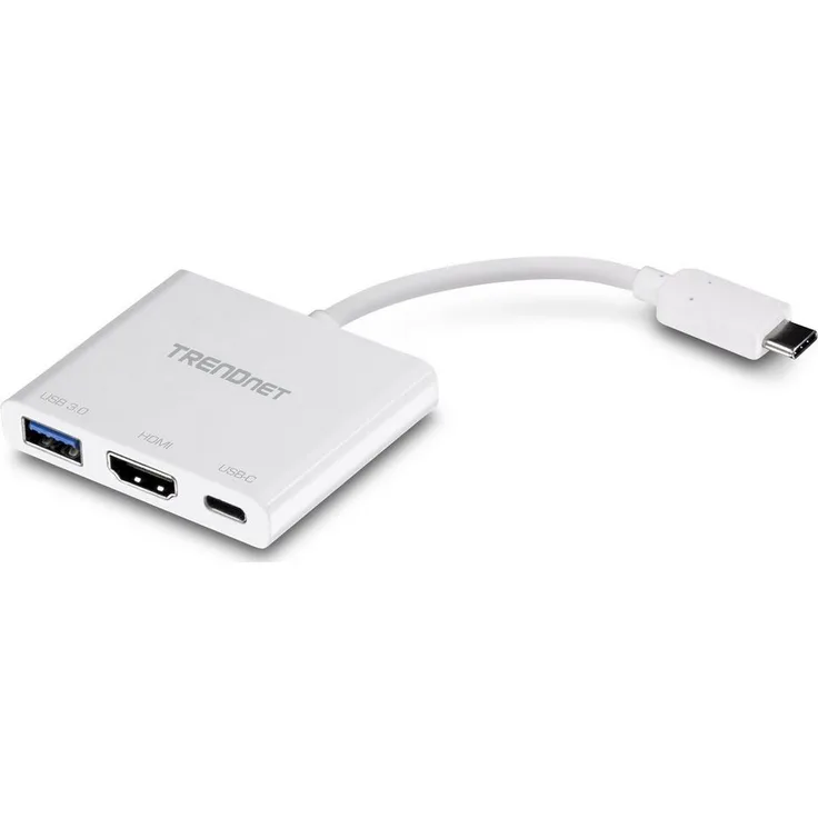 TRENDnet USB-C zu HDMI mit Stromversorgung und USB 3.0 Port, 4K UHD Auflösung, Flexibler Anschluss, Einfaches Einrichten, Kompaktes Design, TUC-HDMI3
