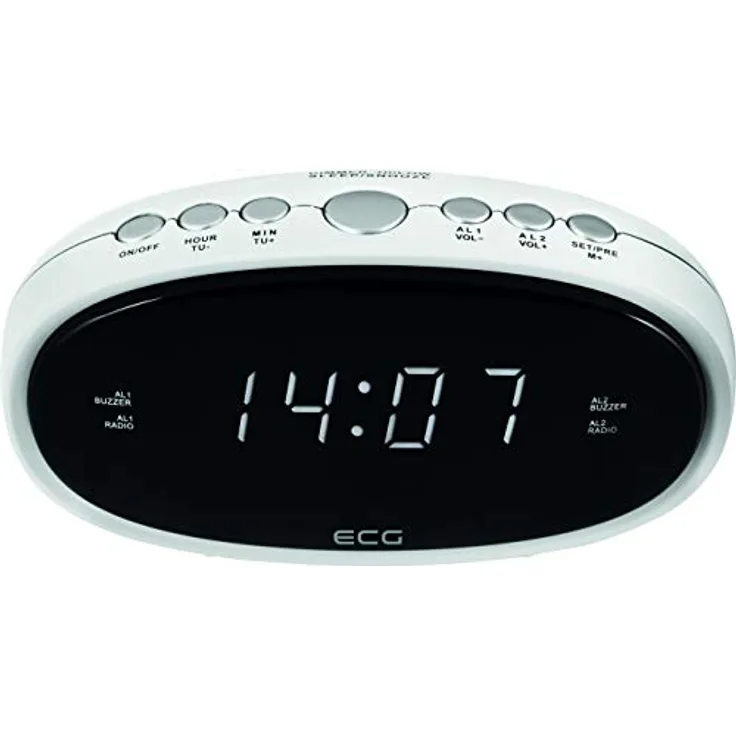 ECG RB 010 White Radiowecker – FM Tuner, 10 Vorwahlen, Digitale Uhr-Wecker, Wecken durch Radio-Wecker, Funktion aufgehobene Weckzeit, Ausschalt-Timer Weiß