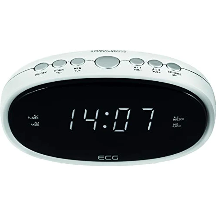 ECG RB 010 White Radiowecker – FM Tuner, 10 Vorwahlen, Digitale Uhr-Wecker, Wecken durch Radio-Wecker, Funktion aufgehobene Weckzeit, Ausschalt-Timer Weiß – Bild 1