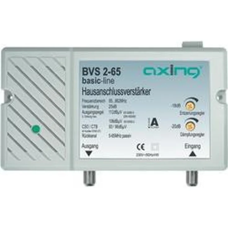 Axing BVS 2-65 Hausanschlussverstärker 25 dB für Kabelfernsehen digital (85-862 MHz, Rückkanal 5-65 MHz) – Bild 1