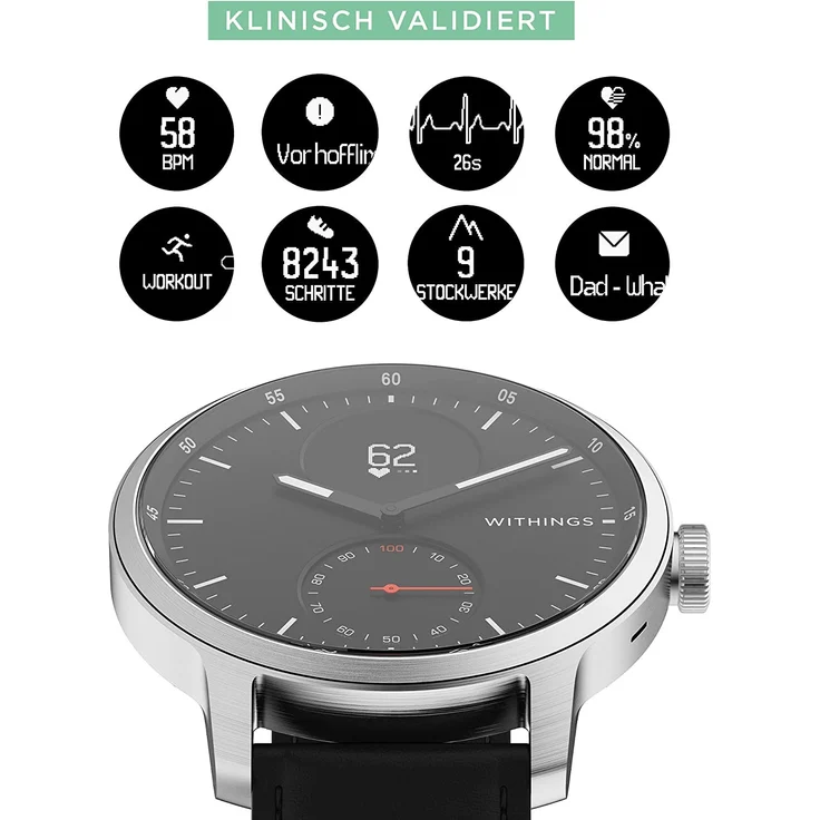 Withings ScanWatch Hybrid-Smartwatch GPS Unisex, 42mm, Schwarz – Bild 3