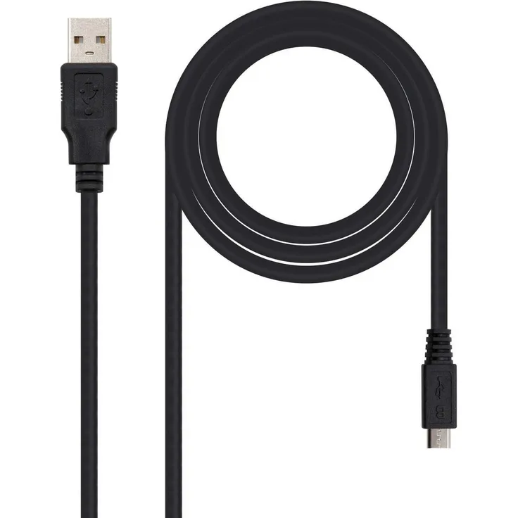 Nanocable 10.01.0501 - USB 2.0 auf Micro USB Kabel, hauptsächlich für mobile und digitale Kameras, Typ A-M-Micro B-M, männlich-männlich, schwarz, 1.8 mts